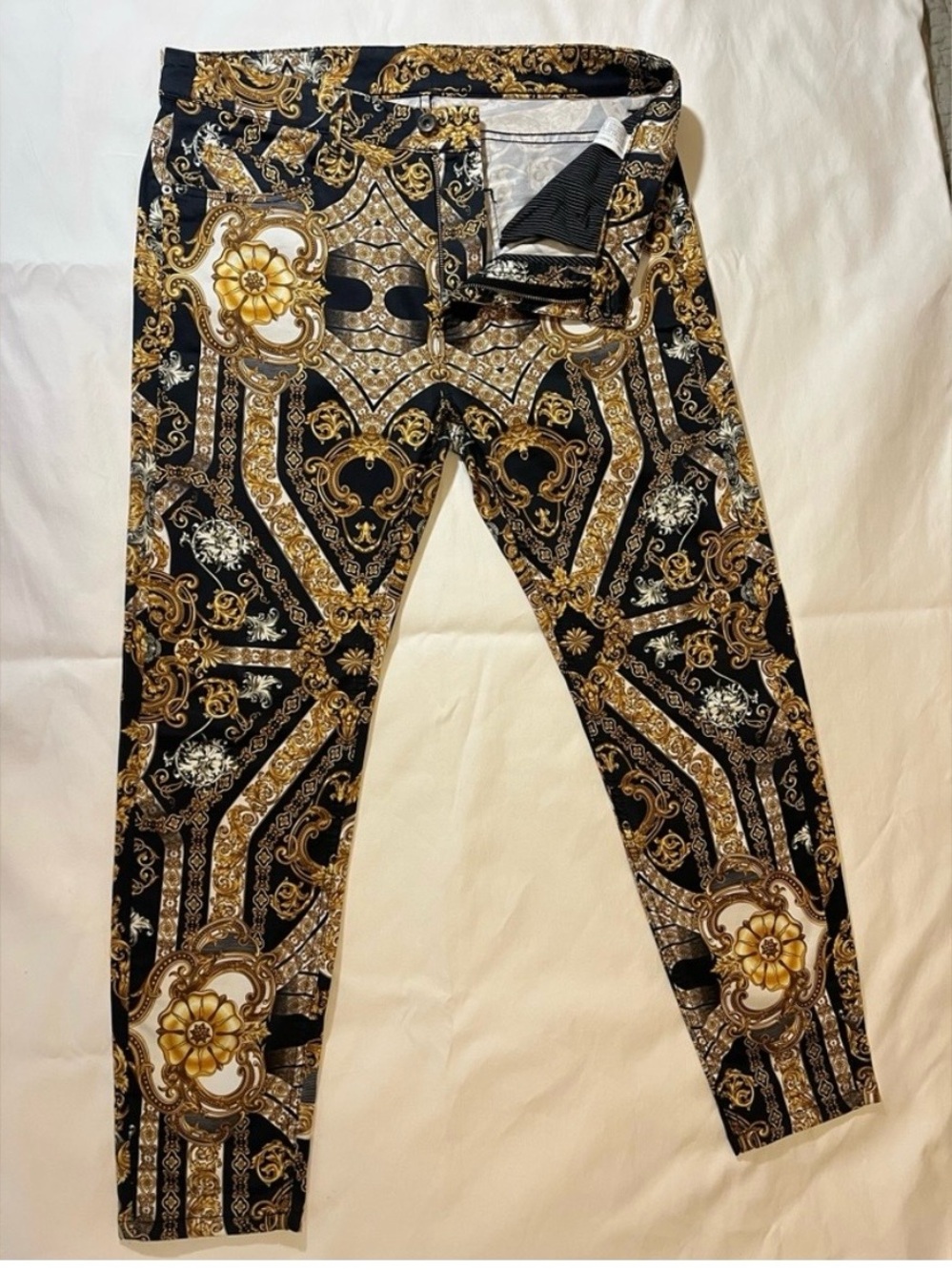 Zara Black and Gold Baroque-Style Dress Pants